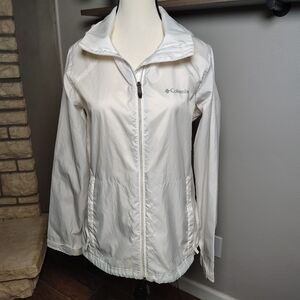 Columbia Women's White Hooded Rain Jacket Medium
